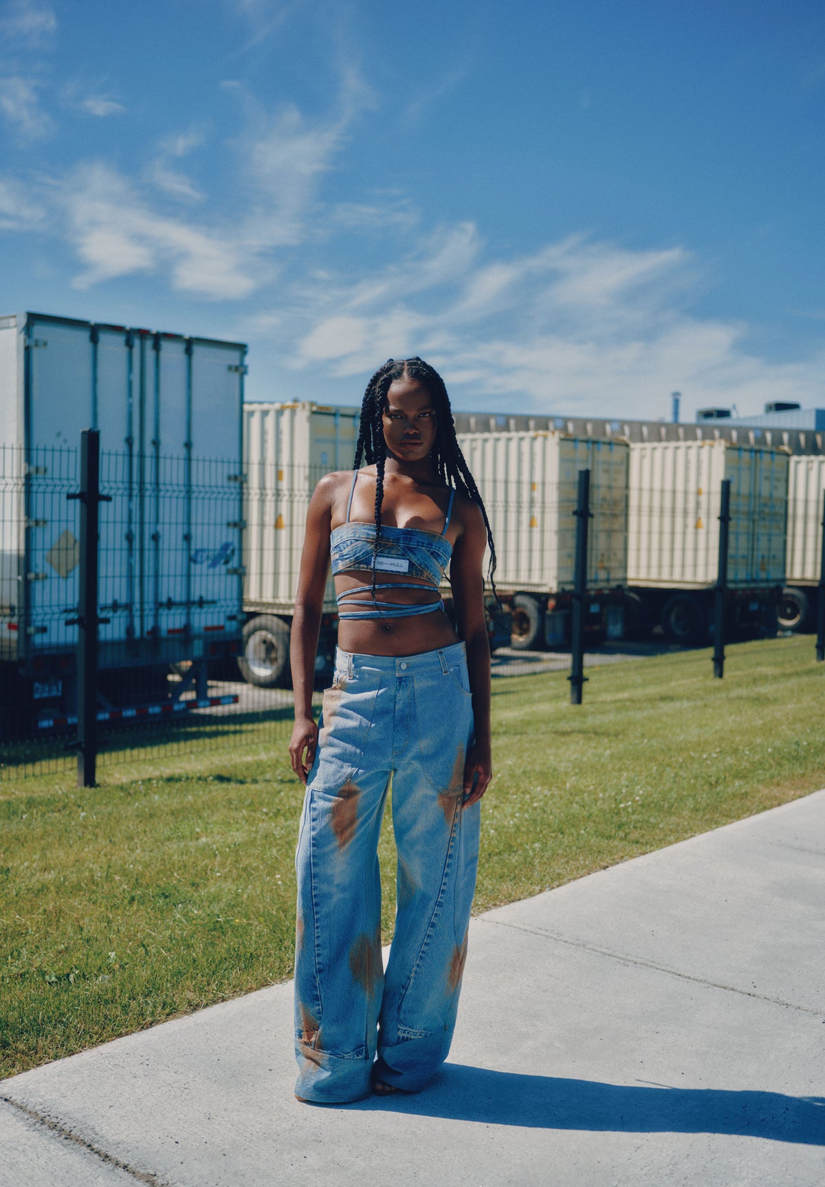 003 Folia Stone Dyed Denim Bandeau Top