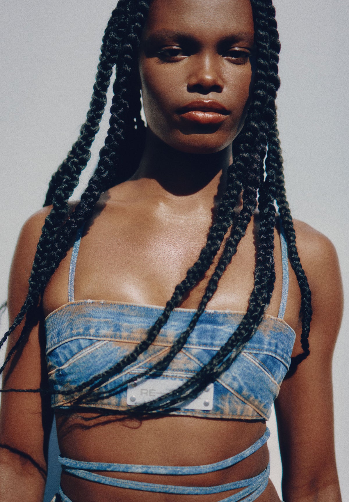003 Folia Stone Dyed Denim Bandeau Top