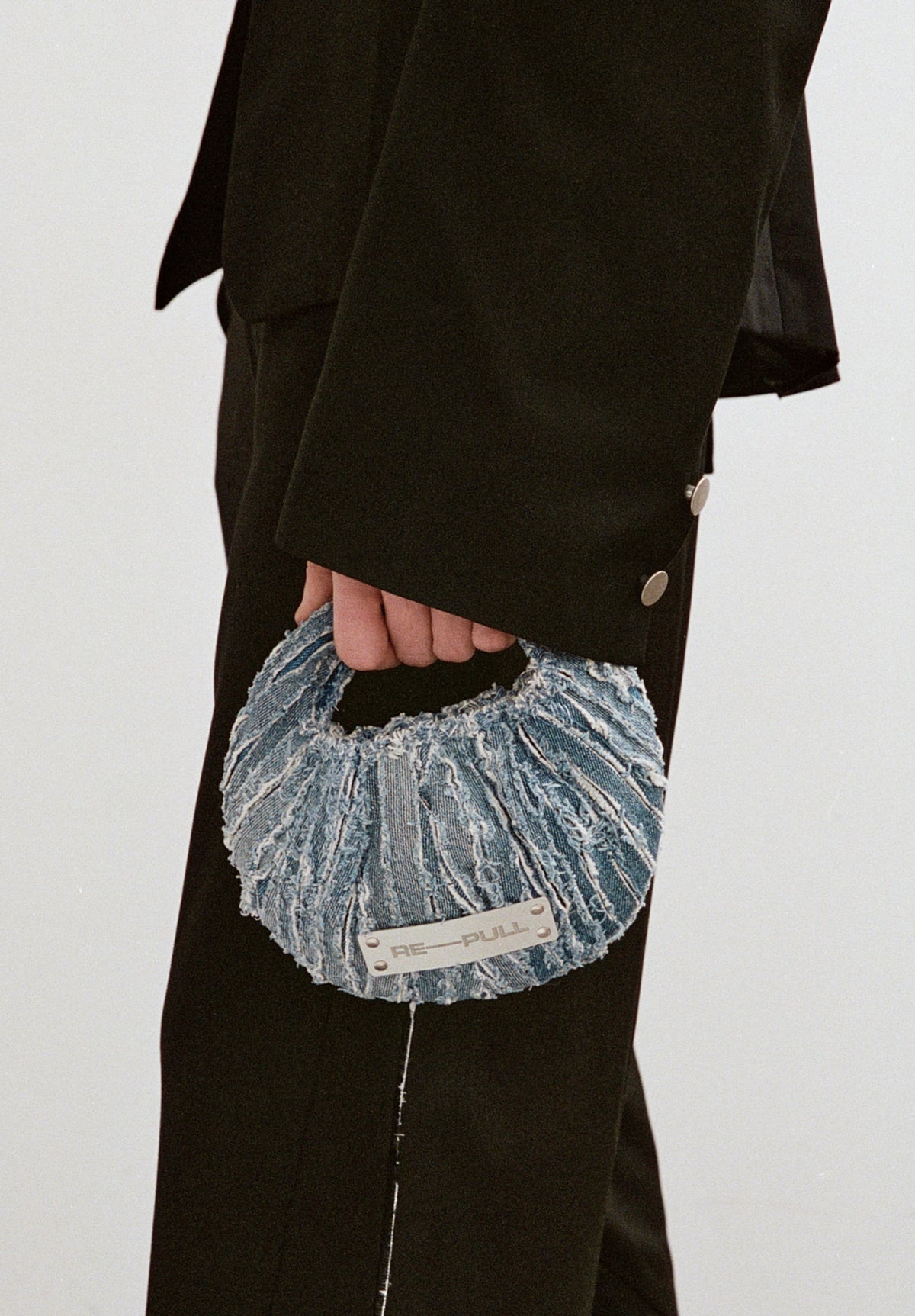 Clamp Textured Denim Mini Bag