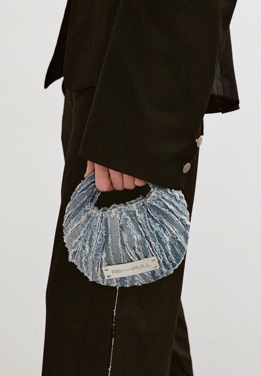 Clamp Textured Denim Mini Bag