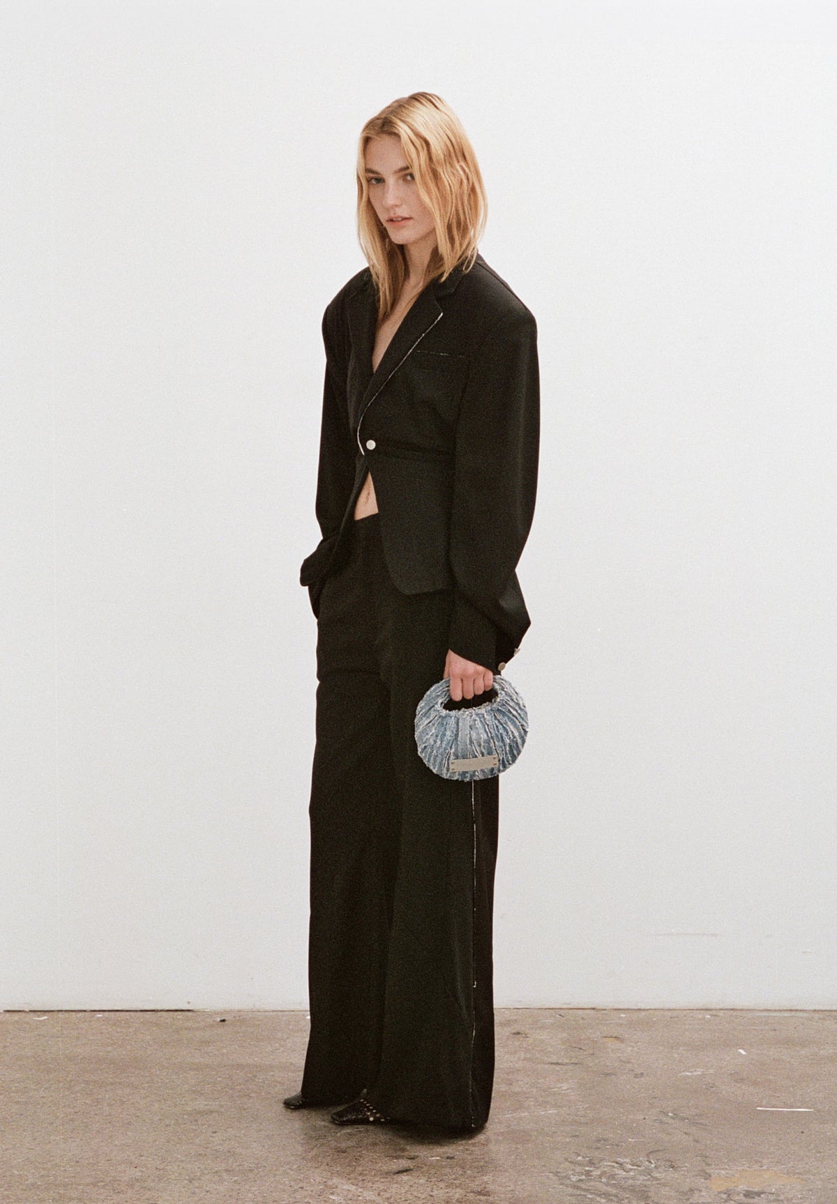 Clamp Textured Denim Mini Bag