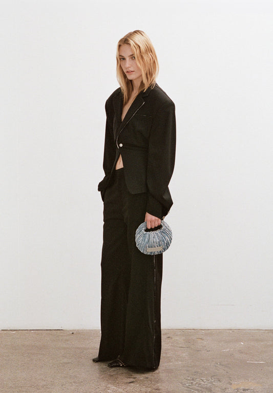 Clamp Textured Denim Mini Bag