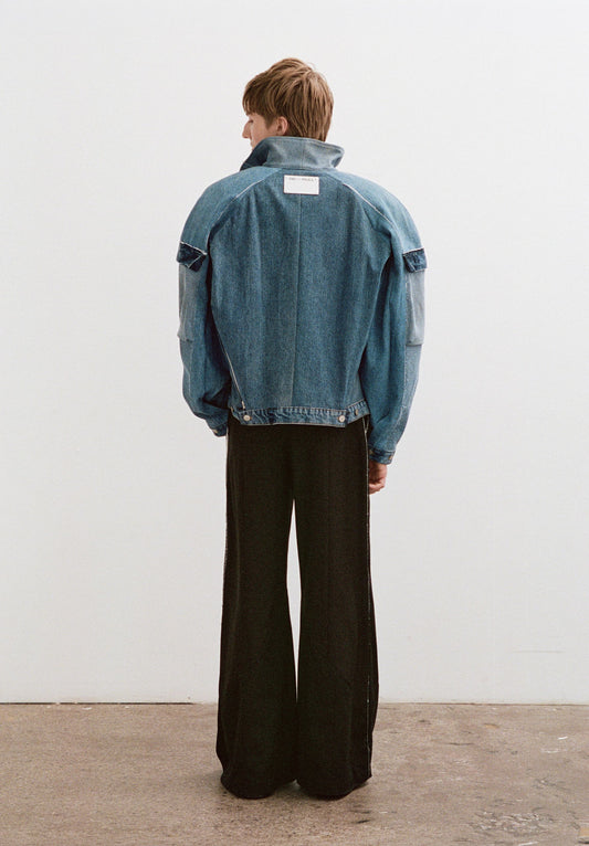 Fleck Denim Cargo Bomber Jacket