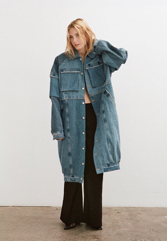Grit Denim Cargo Bomber Coat