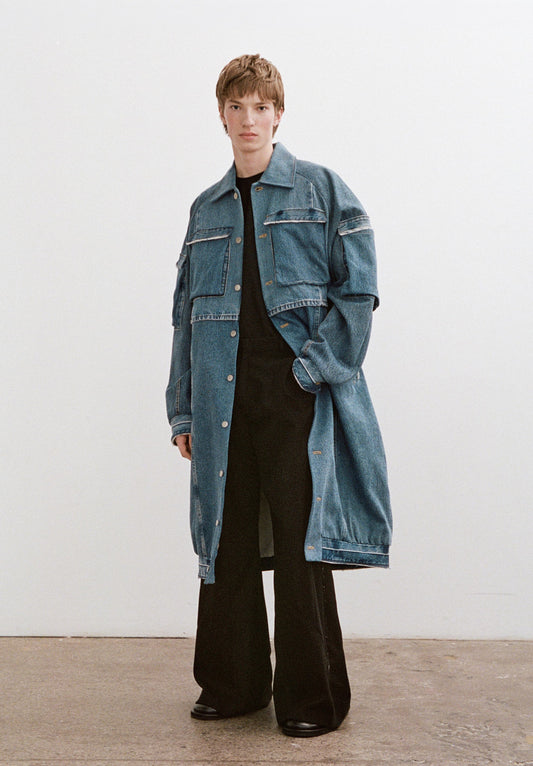 Grit Denim Cargo Bomber Coat