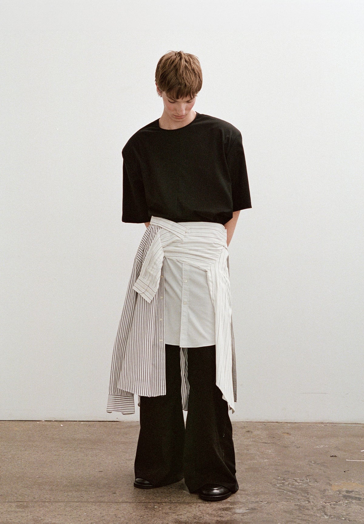 Plica Draped Shirting Skirt