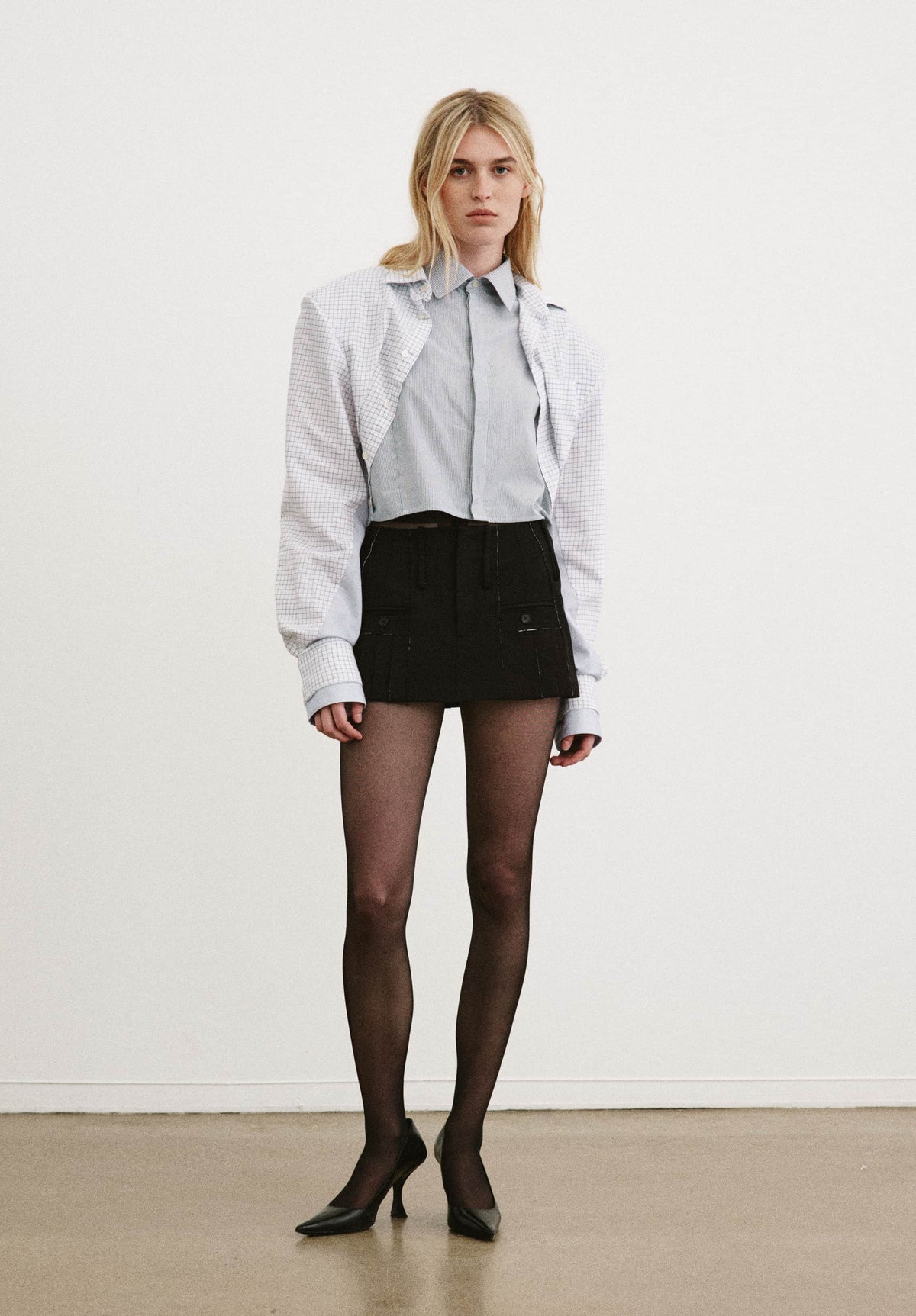 Moire Cropped Layered Dress Shirt