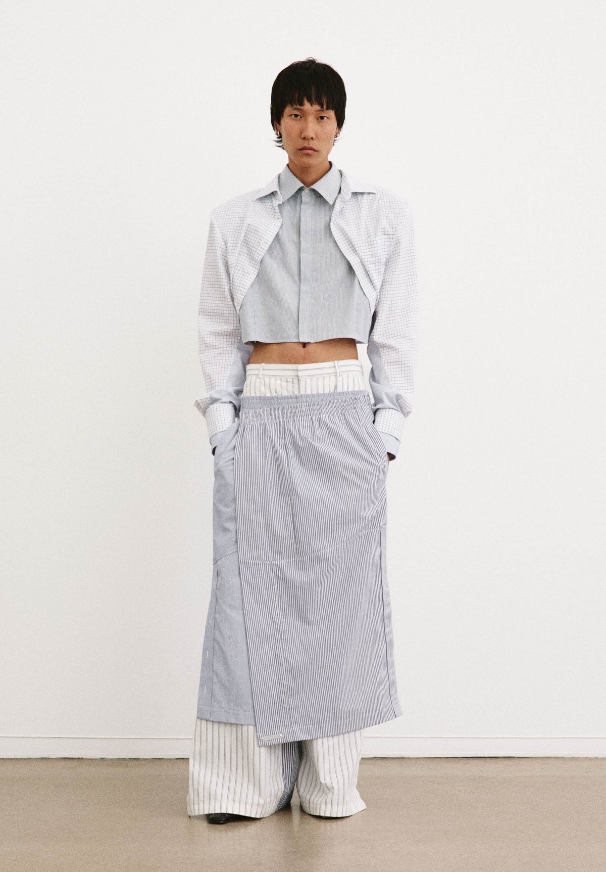 Moire Cropped Layered Dress Shirt